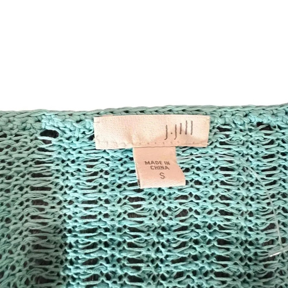J. Jill Aqua Long Sleeve V-Neck Open Knit Pullover Sweater -‎ Women's Small - Picture 2 of 6